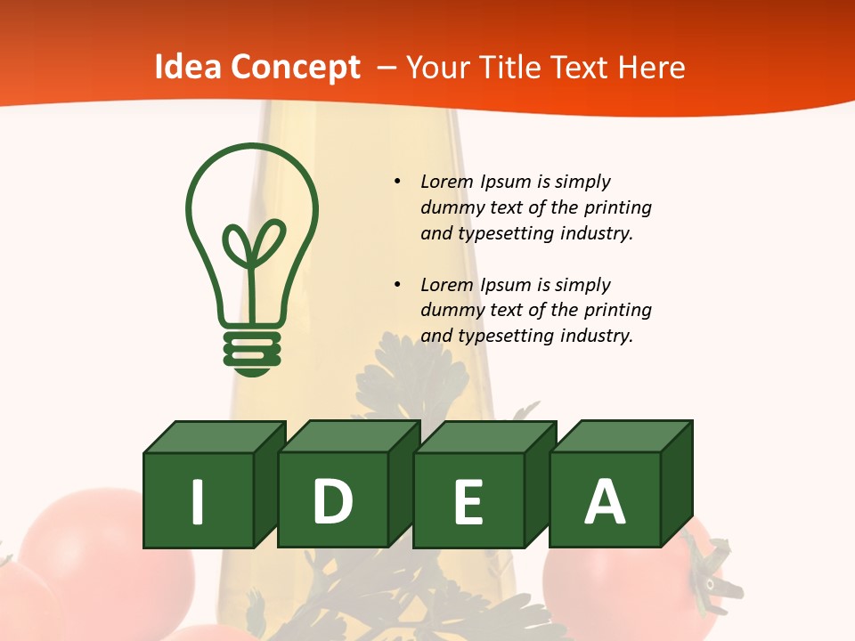 Bottle Of Olive Oil, Tomatoes, And Leaf Of Parsley Ready For Salad PowerPoint Template