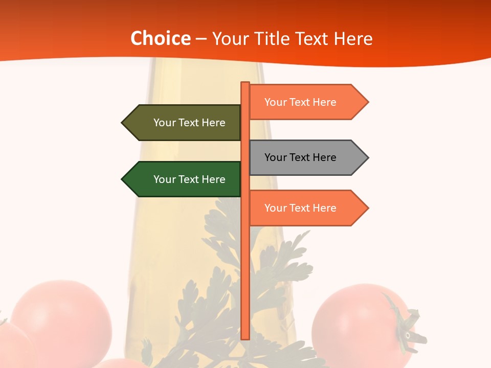 Bottle Of Olive Oil, Tomatoes, And Leaf Of Parsley Ready For Salad PowerPoint Template