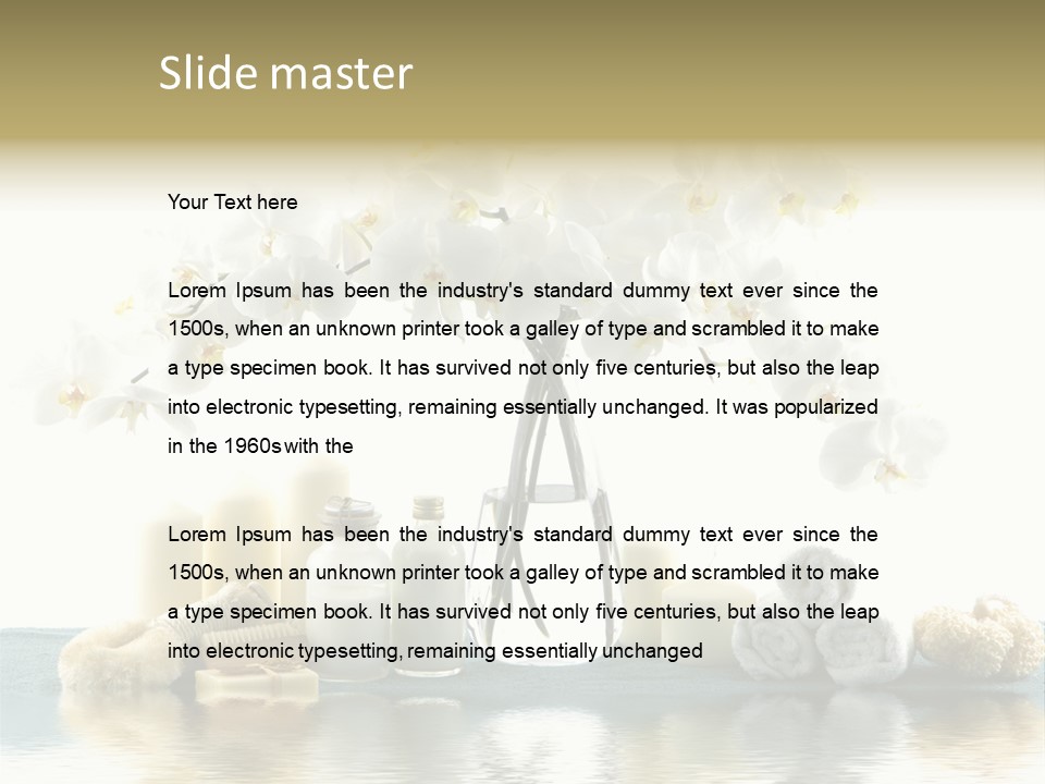 Essential Body Massage Oils In Bottles For Body Care With Reflection PowerPoint Template