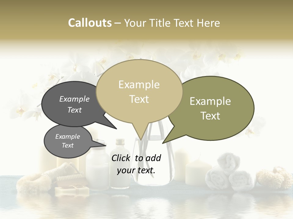 Essential Body Massage Oils In Bottles For Body Care With Reflection PowerPoint Template