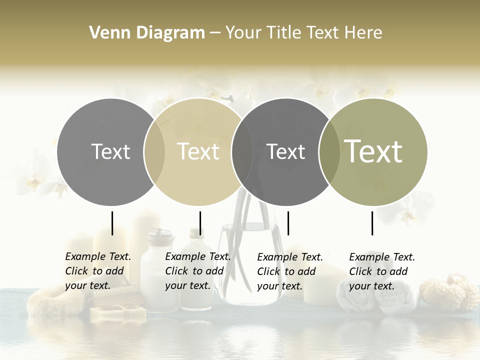 Essential Body Massage Oils In Bottles For Body Care With Reflection PowerPoint Template