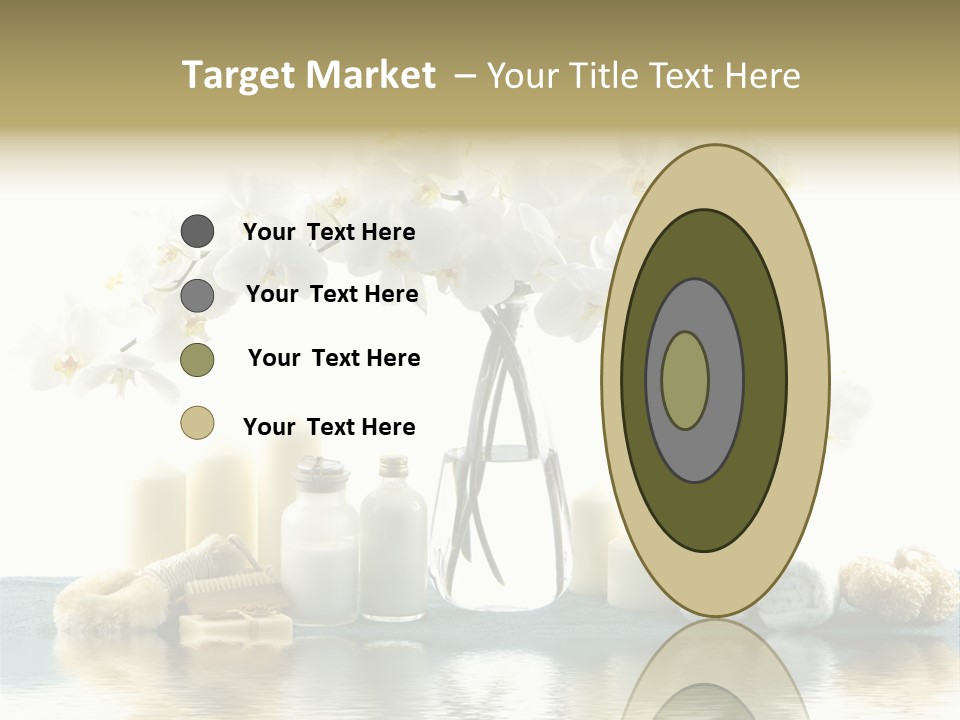 Essential Body Massage Oils In Bottles For Body Care With Reflection PowerPoint Template