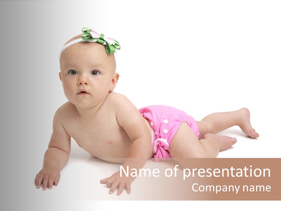 One Full Length Portrait Of A Young Baby Girl In Her Cloth Diaper Over White PowerPoint Template