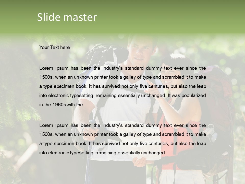 A Man And A Woman With Backpacks And A Map PowerPoint Template