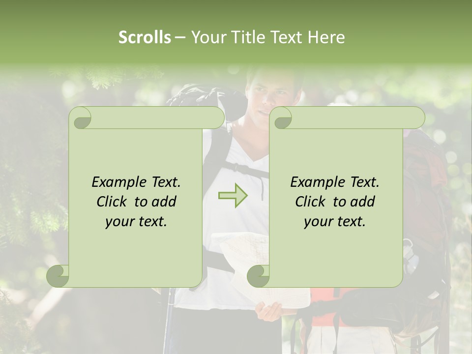 A Man And A Woman With Backpacks And A Map PowerPoint Template