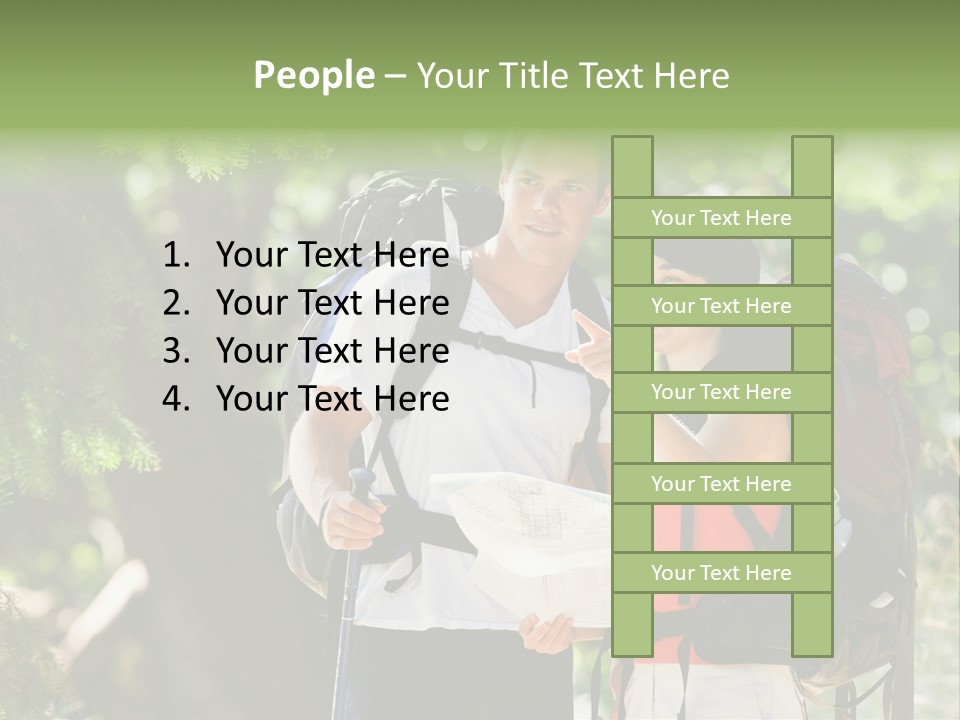 A Man And A Woman With Backpacks And A Map PowerPoint Template