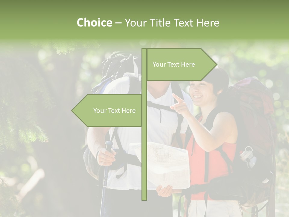 A Man And A Woman With Backpacks And A Map PowerPoint Template