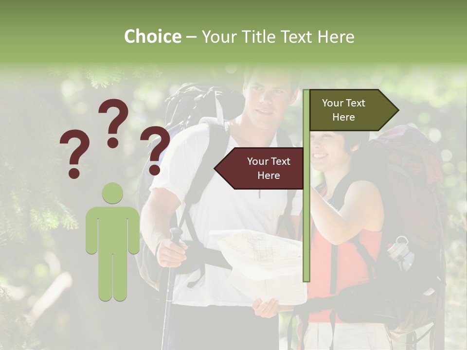 A Man And A Woman With Backpacks And A Map PowerPoint Template