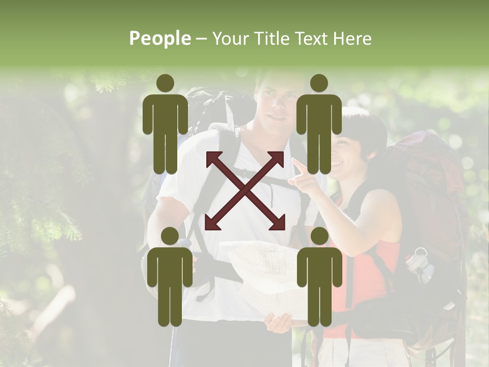 A Man And A Woman With Backpacks And A Map PowerPoint Template