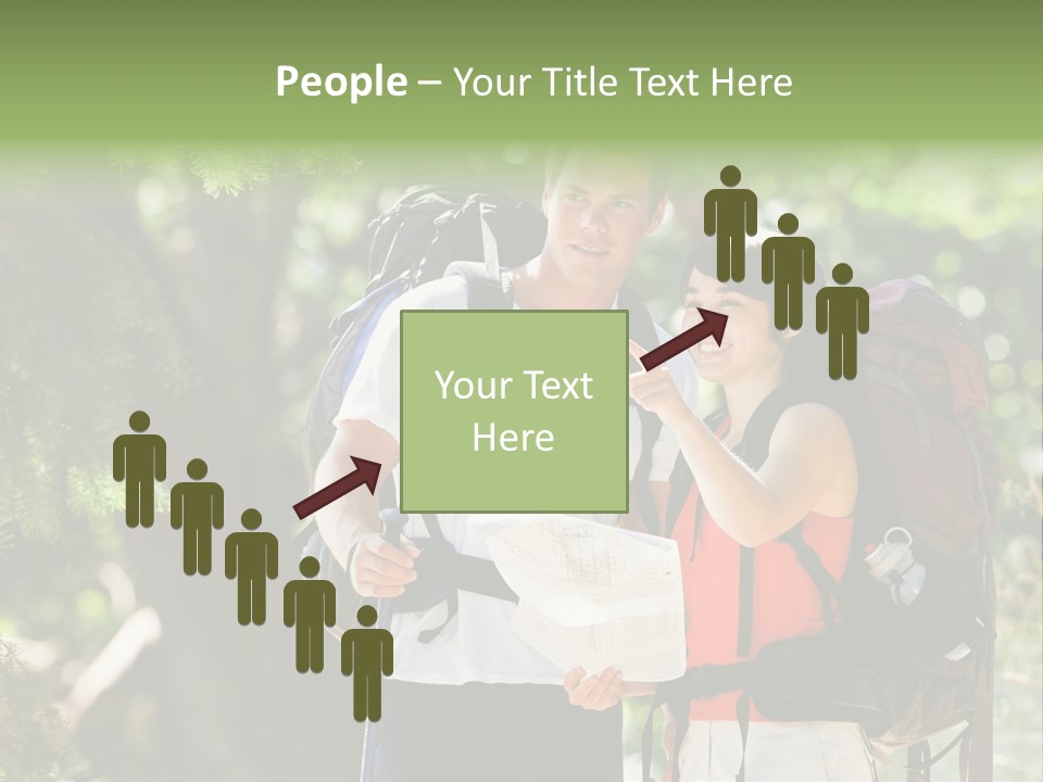 A Man And A Woman With Backpacks And A Map PowerPoint Template