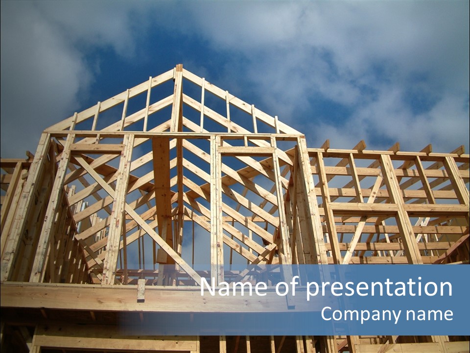 New Home Construction With Wooden House Frame PowerPoint Template