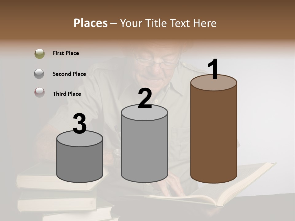 A Man Sitting At A Table With A Stack Of Books PowerPoint Template