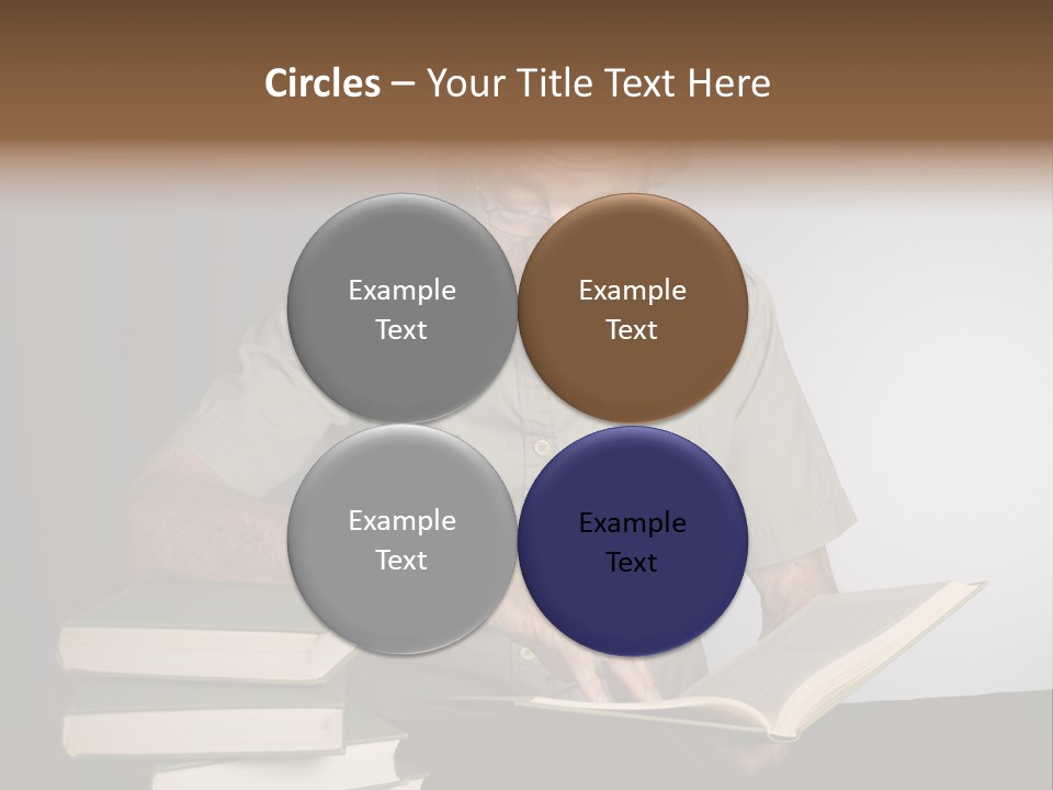 A Man Sitting At A Table With A Stack Of Books PowerPoint Template