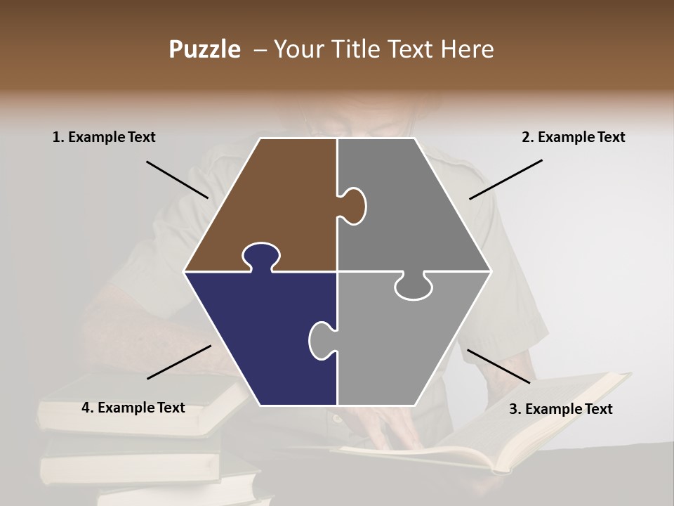 A Man Sitting At A Table With A Stack Of Books PowerPoint Template