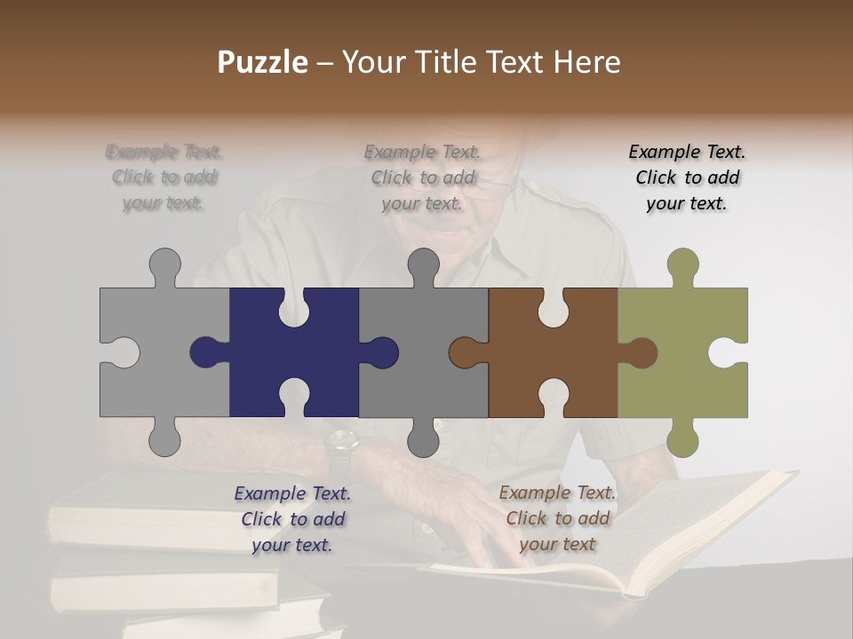 A Man Sitting At A Table With A Stack Of Books PowerPoint Template