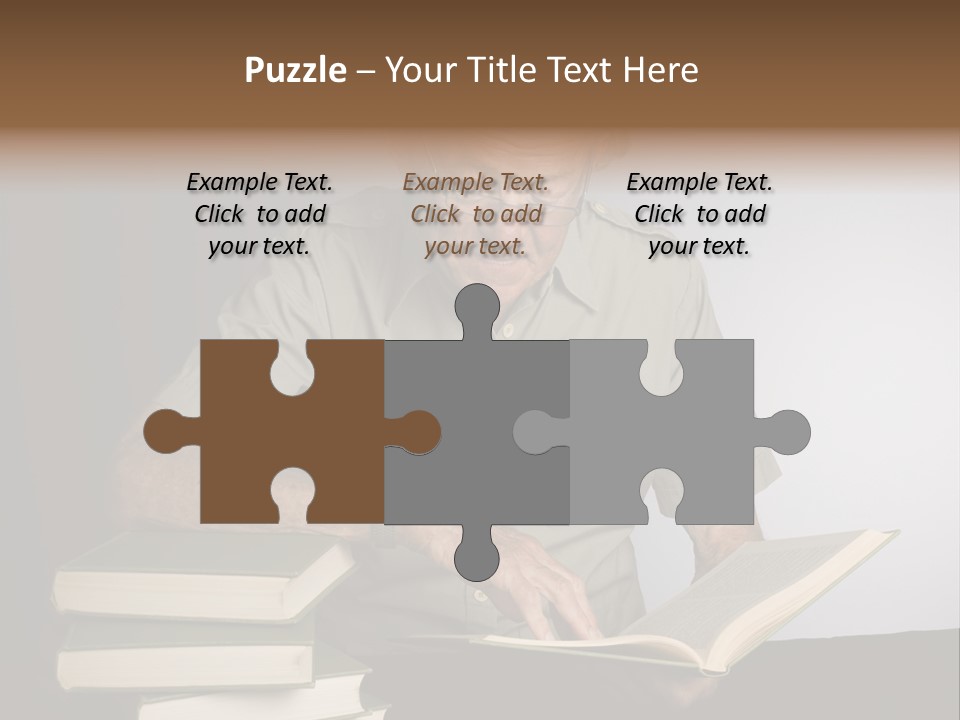 A Man Sitting At A Table With A Stack Of Books PowerPoint Template