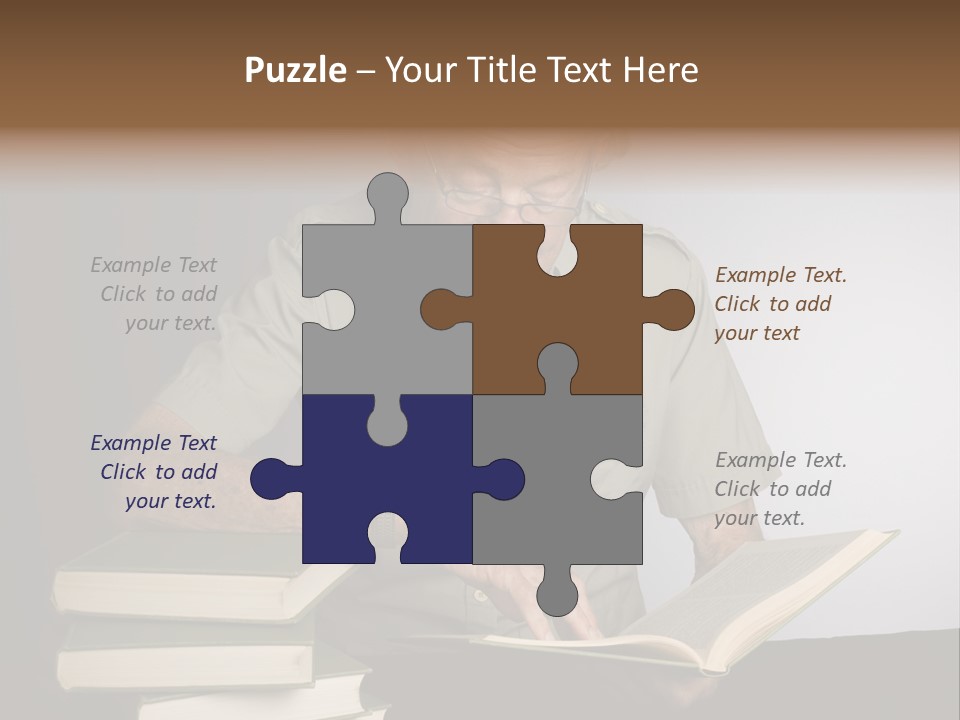 A Man Sitting At A Table With A Stack Of Books PowerPoint Template