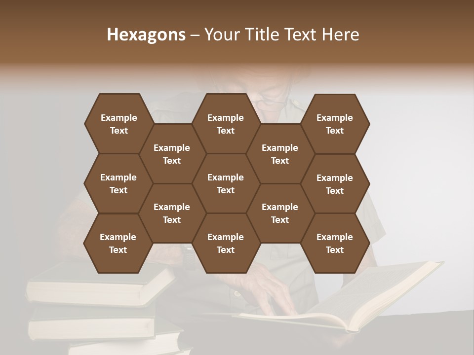 A Man Sitting At A Table With A Stack Of Books PowerPoint Template