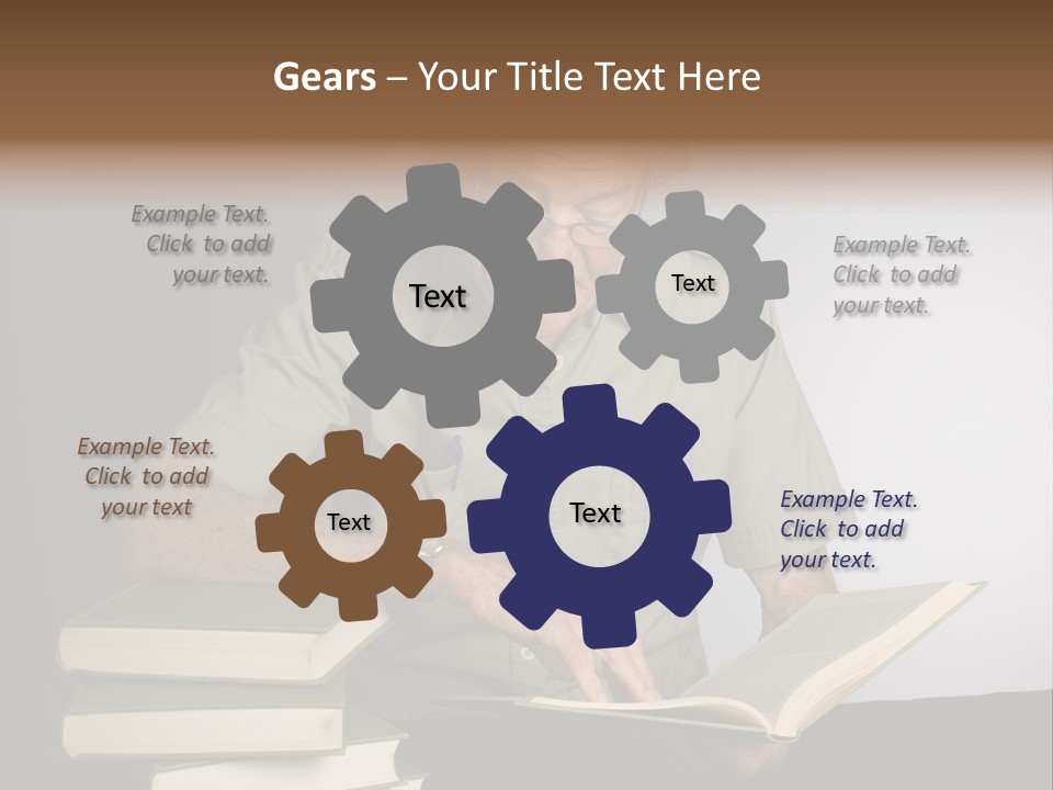 A Man Sitting At A Table With A Stack Of Books PowerPoint Template