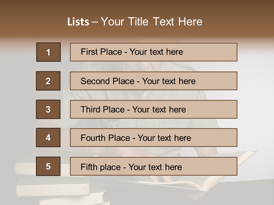 A Man Sitting At A Table With A Stack Of Books PowerPoint Template