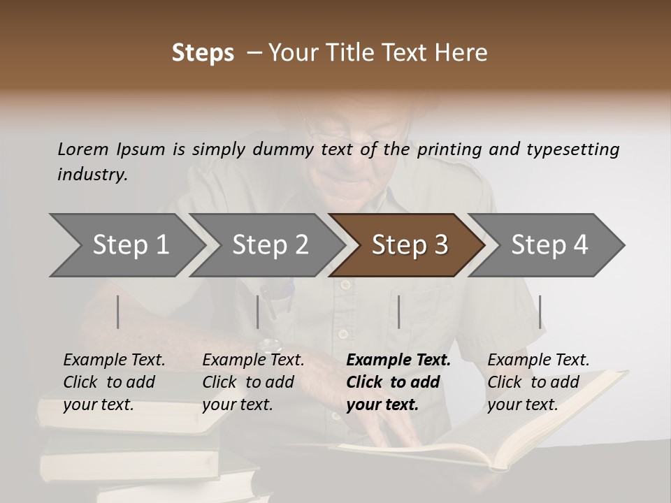 A Man Sitting At A Table With A Stack Of Books PowerPoint Template