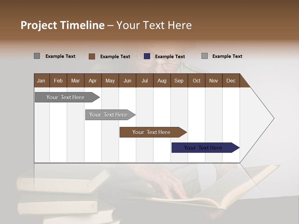 A Man Sitting At A Table With A Stack Of Books PowerPoint Template