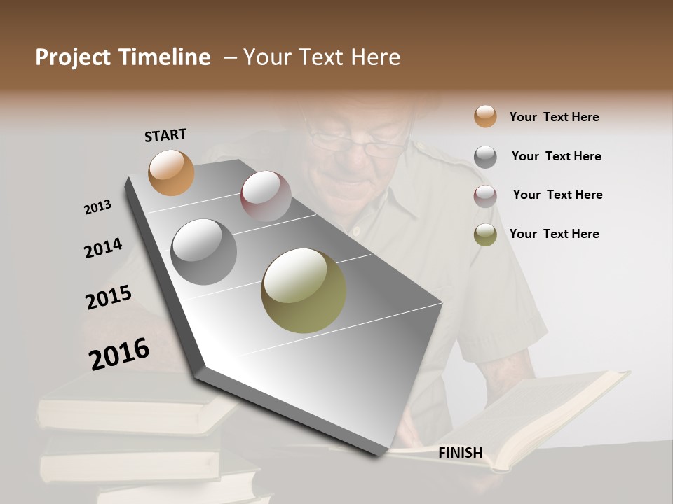 A Man Sitting At A Table With A Stack Of Books PowerPoint Template