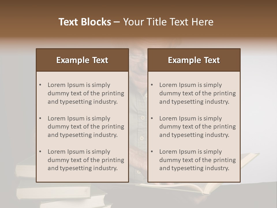 A Man Sitting At A Table With A Stack Of Books PowerPoint Template