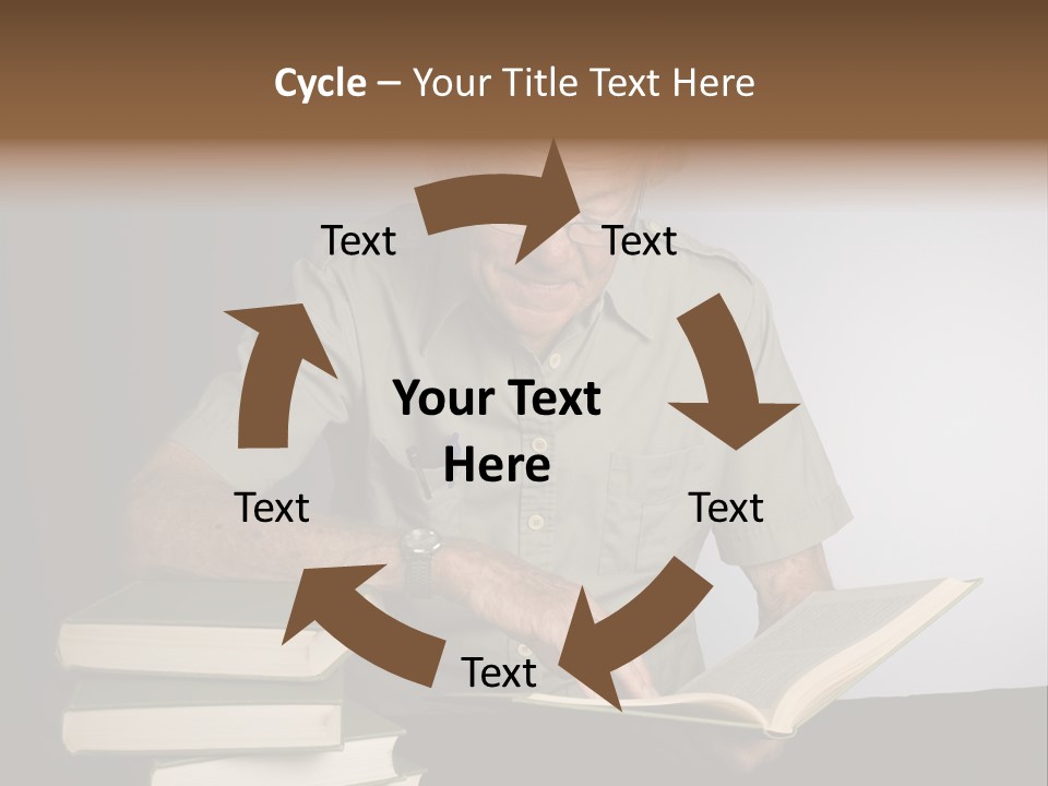 A Man Sitting At A Table With A Stack Of Books PowerPoint Template