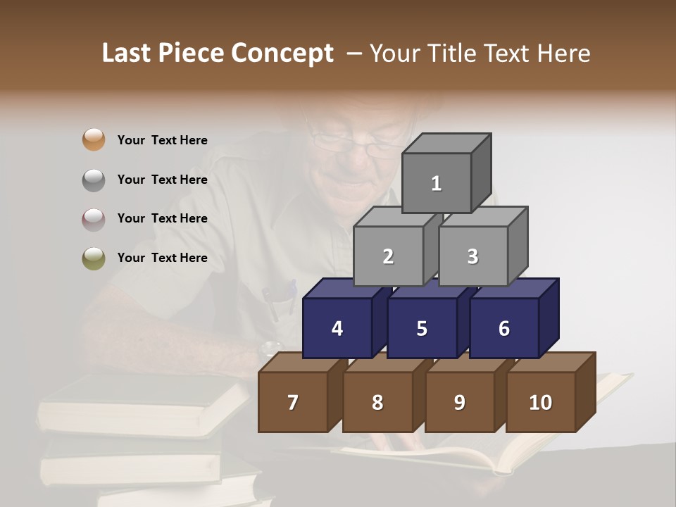 A Man Sitting At A Table With A Stack Of Books PowerPoint Template