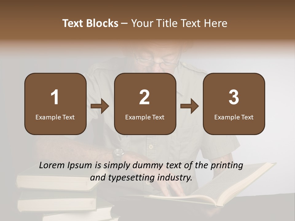 A Man Sitting At A Table With A Stack Of Books PowerPoint Template