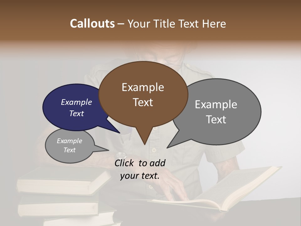 A Man Sitting At A Table With A Stack Of Books PowerPoint Template