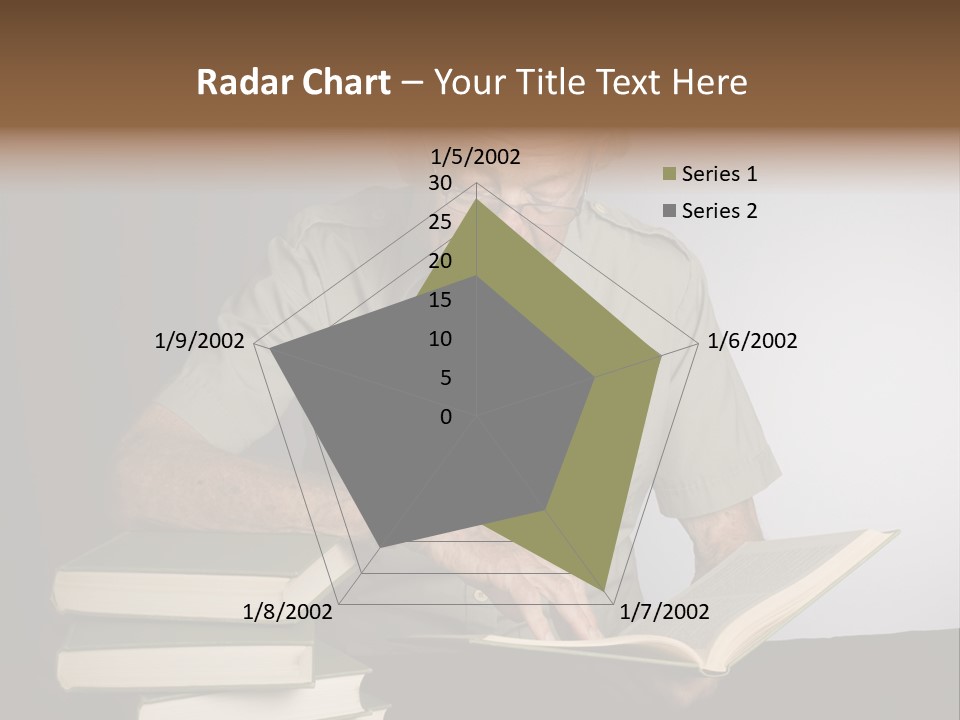 A Man Sitting At A Table With A Stack Of Books PowerPoint Template