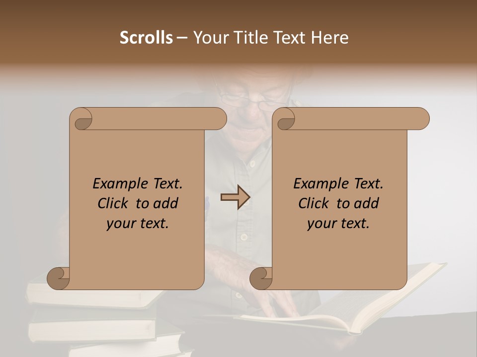 A Man Sitting At A Table With A Stack Of Books PowerPoint Template