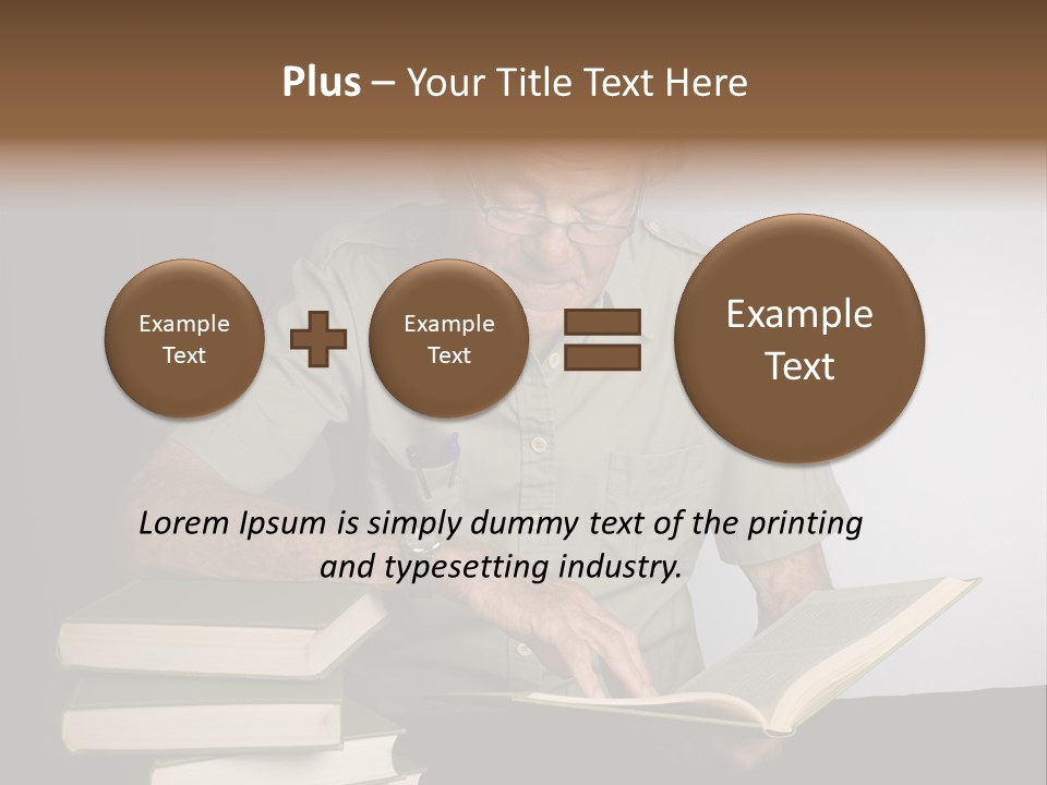 A Man Sitting At A Table With A Stack Of Books PowerPoint Template