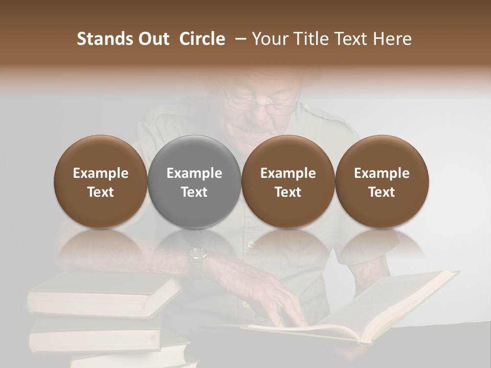 A Man Sitting At A Table With A Stack Of Books PowerPoint Template