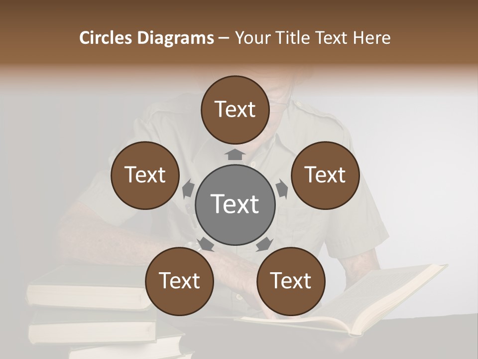 A Man Sitting At A Table With A Stack Of Books PowerPoint Template