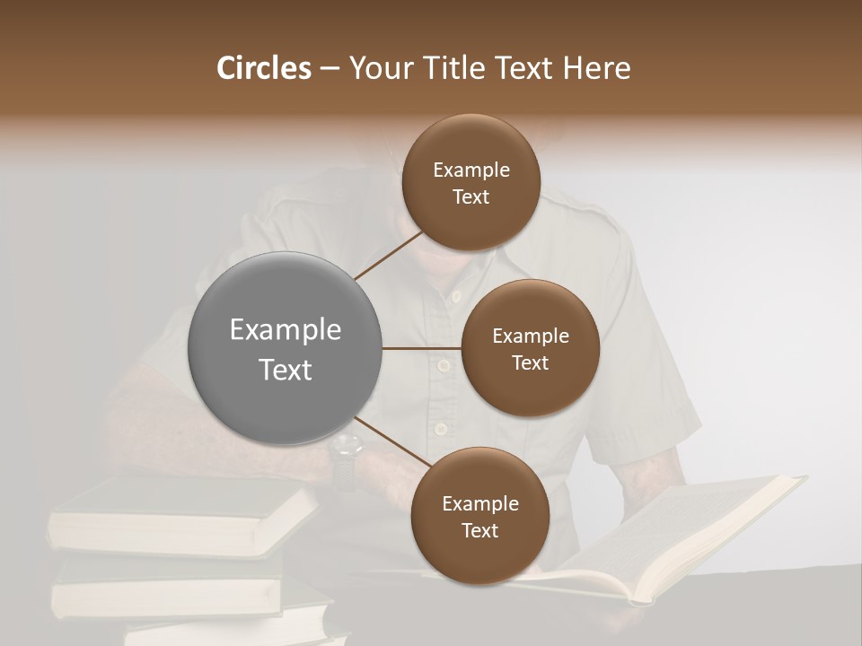 A Man Sitting At A Table With A Stack Of Books PowerPoint Template