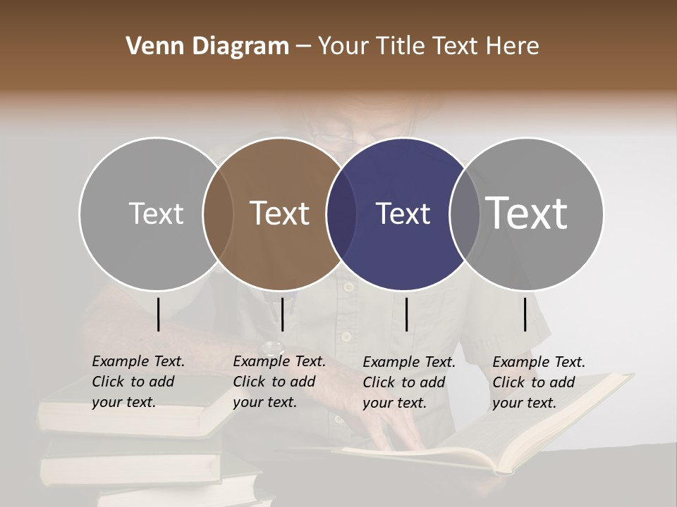 A Man Sitting At A Table With A Stack Of Books PowerPoint Template