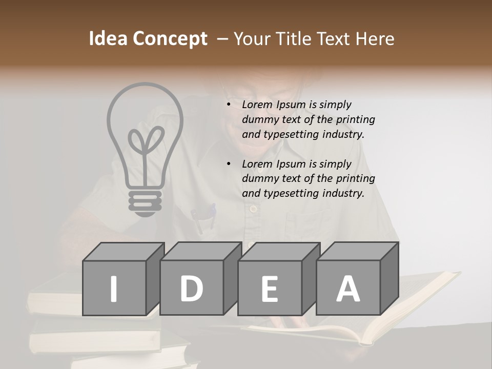 A Man Sitting At A Table With A Stack Of Books PowerPoint Template