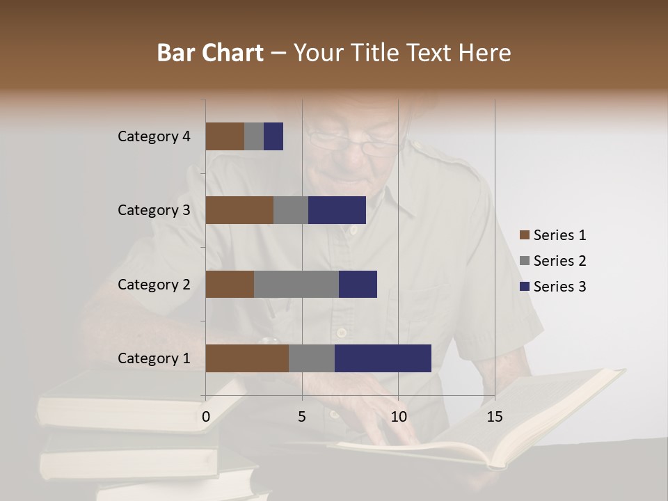 A Man Sitting At A Table With A Stack Of Books PowerPoint Template