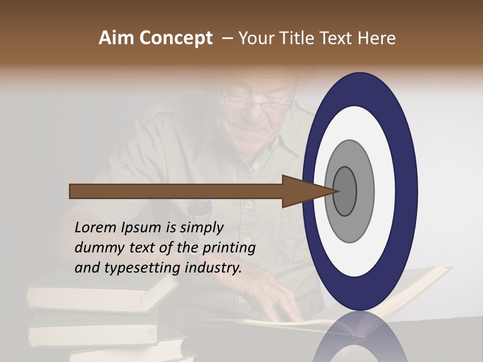 A Man Sitting At A Table With A Stack Of Books PowerPoint Template