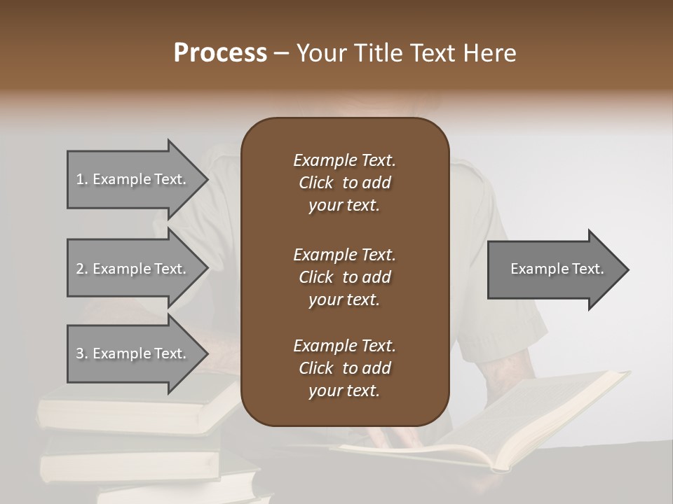 A Man Sitting At A Table With A Stack Of Books PowerPoint Template