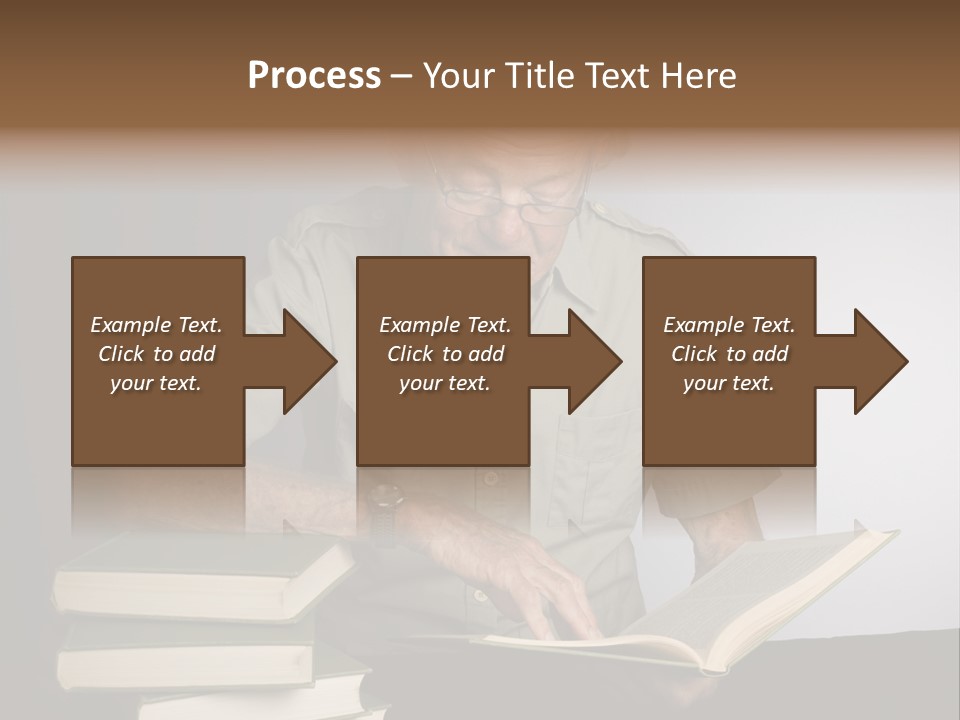 A Man Sitting At A Table With A Stack Of Books PowerPoint Template