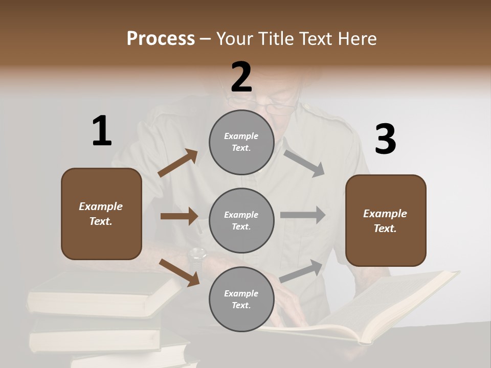 A Man Sitting At A Table With A Stack Of Books PowerPoint Template