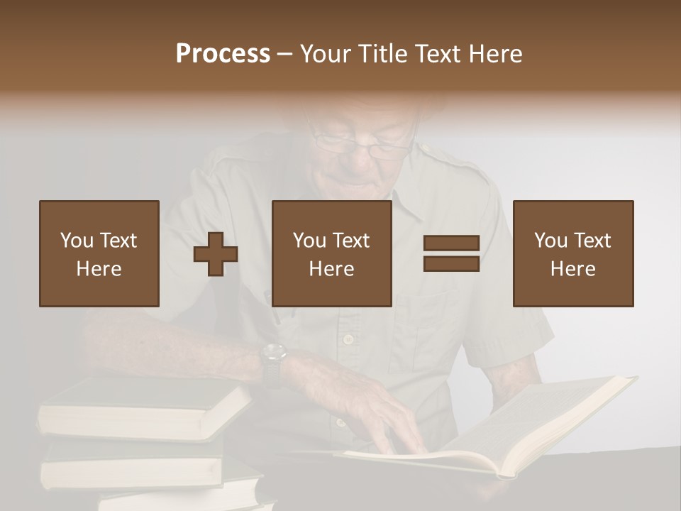 A Man Sitting At A Table With A Stack Of Books PowerPoint Template