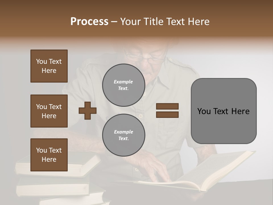 A Man Sitting At A Table With A Stack Of Books PowerPoint Template