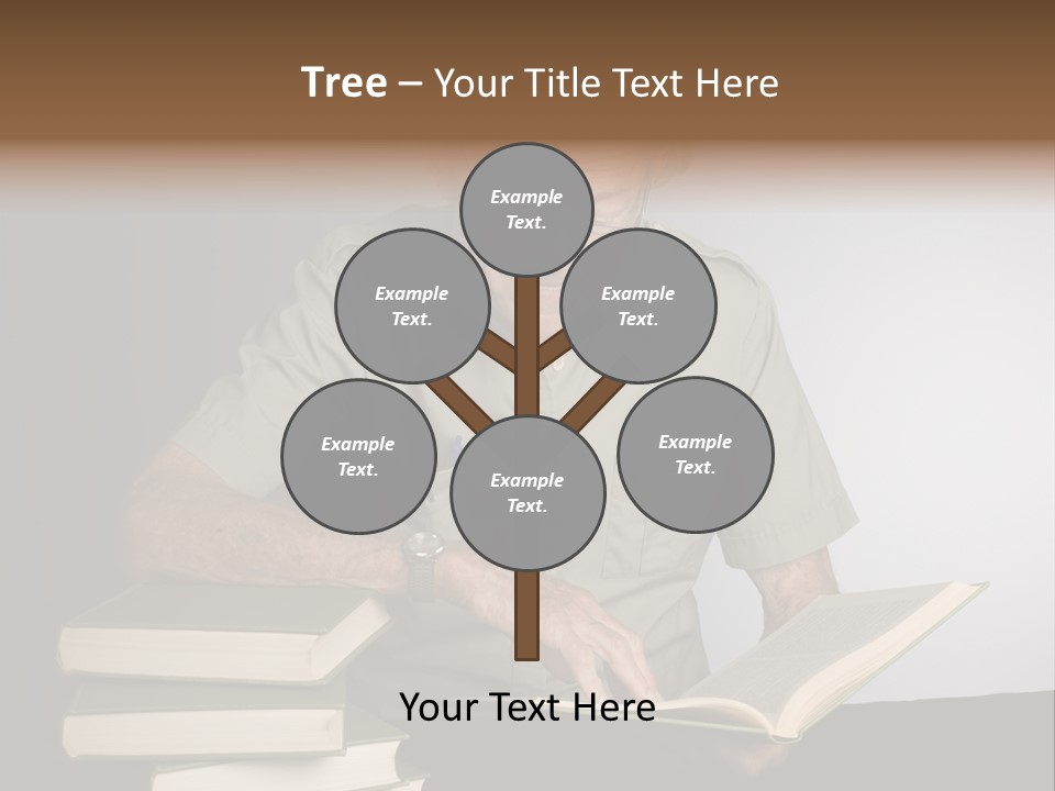 A Man Sitting At A Table With A Stack Of Books PowerPoint Template