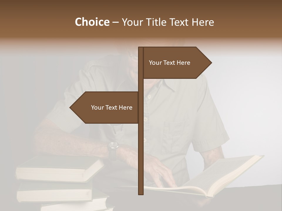 A Man Sitting At A Table With A Stack Of Books PowerPoint Template