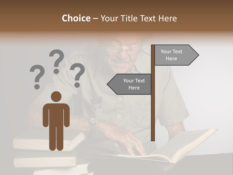 A Man Sitting At A Table With A Stack Of Books PowerPoint Template